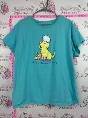 Tee turtle Graphic Short Sleeve Tee with Yellow Puppy Illustration - Aqua